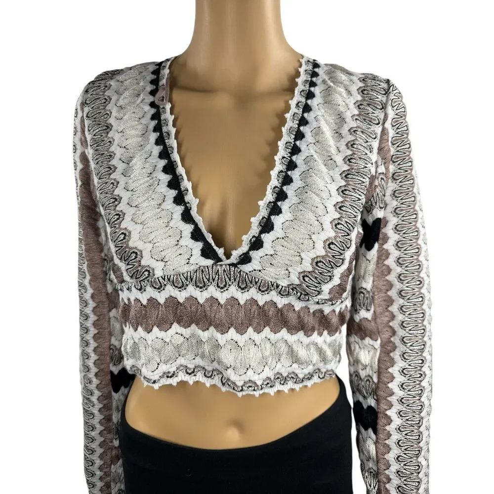 Free People  Revolve Twist And Shout Crop‎ Knit Top in Neutral Combo size M